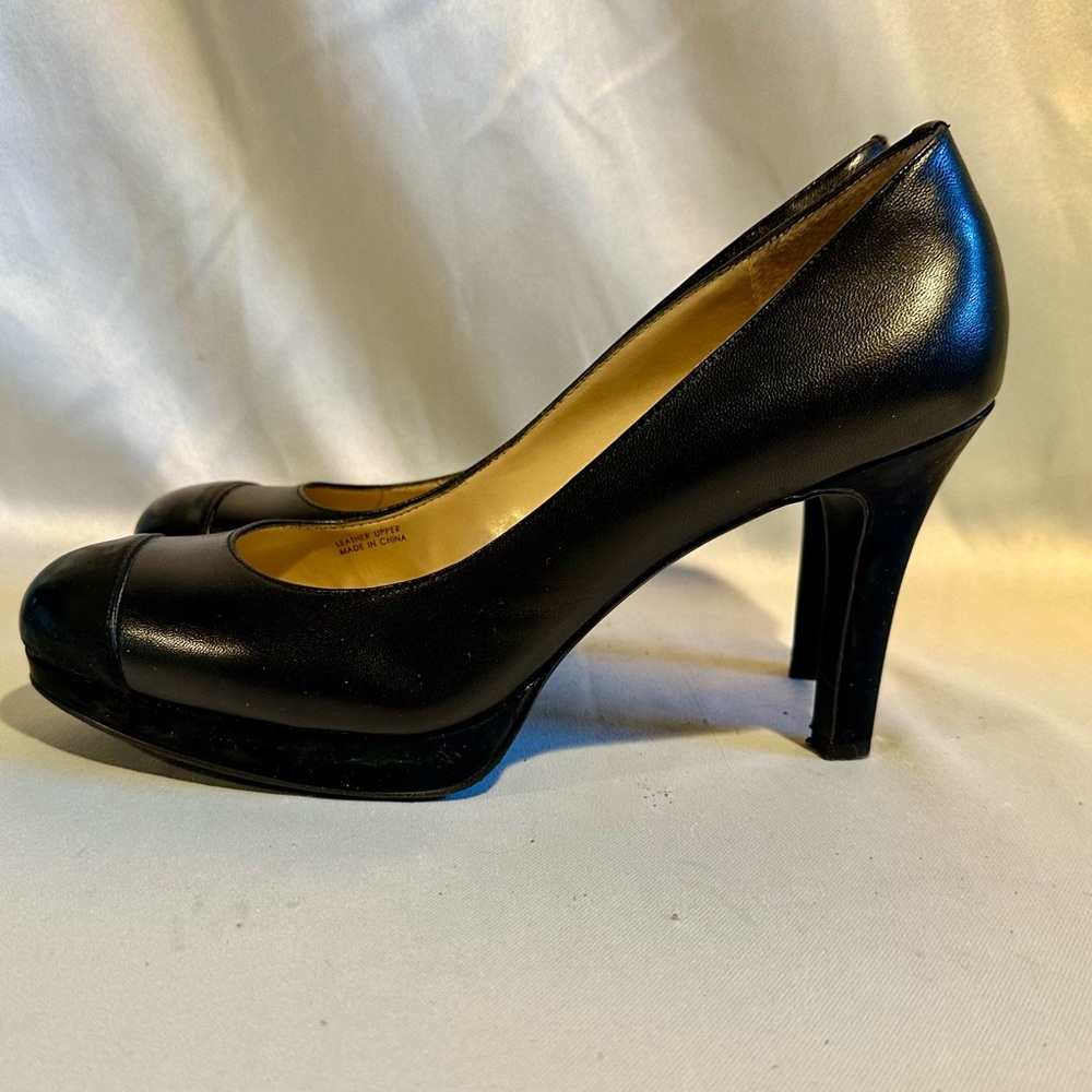 Black Leather Pumps Patent Round Toe Platform Pinup Girl Heels Size 9M